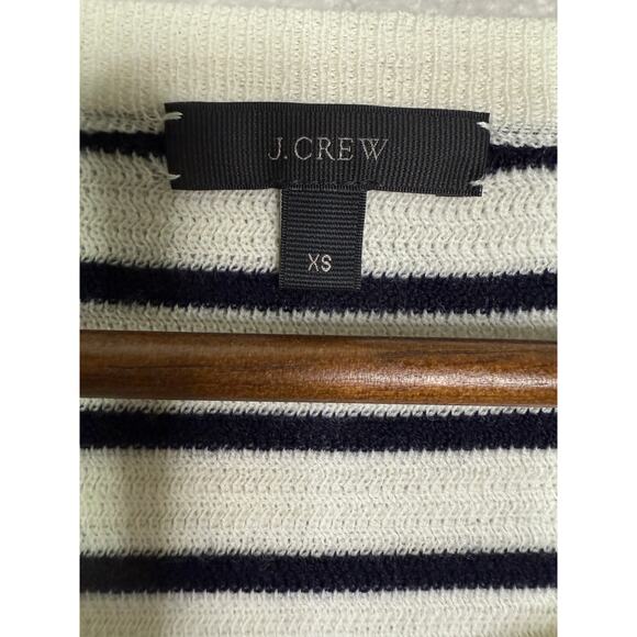 J. Crew Striped Leather Panel Wool Knit Long Sleeve Sweater XS Black Cream #4247 - Picture 9 of 15